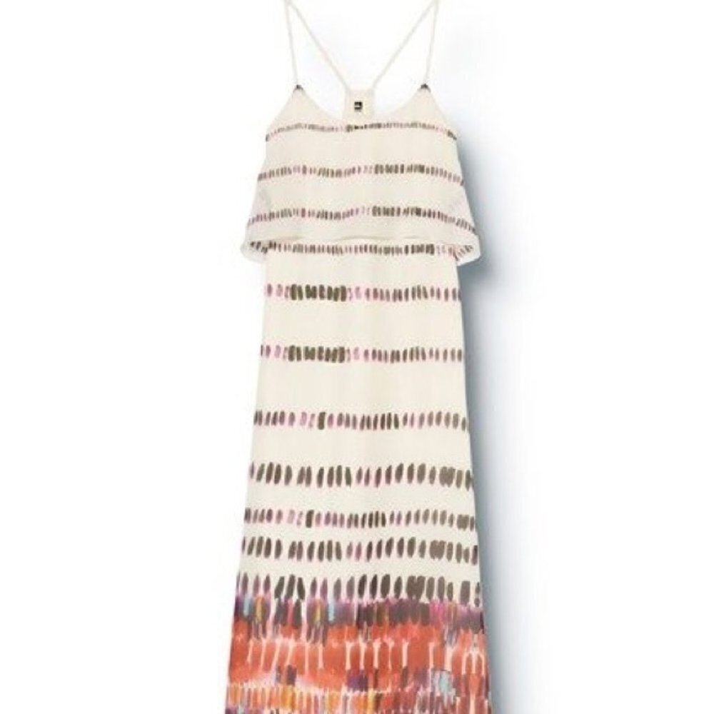 100% SILK summer maxi tie dye dip dye ombre summer ruffle flowy boho country